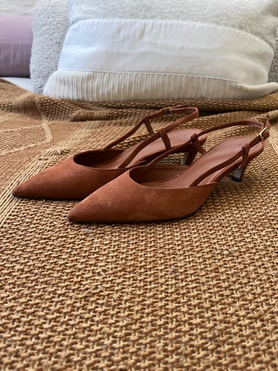 Everlane Shoes - Everlane Rust Brown Suede Pointed Slingback Heels